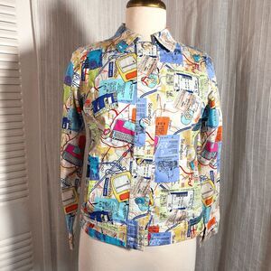 Attyre Blouse Petite S Women’s Vintage Abstract Colorful Button Down Top